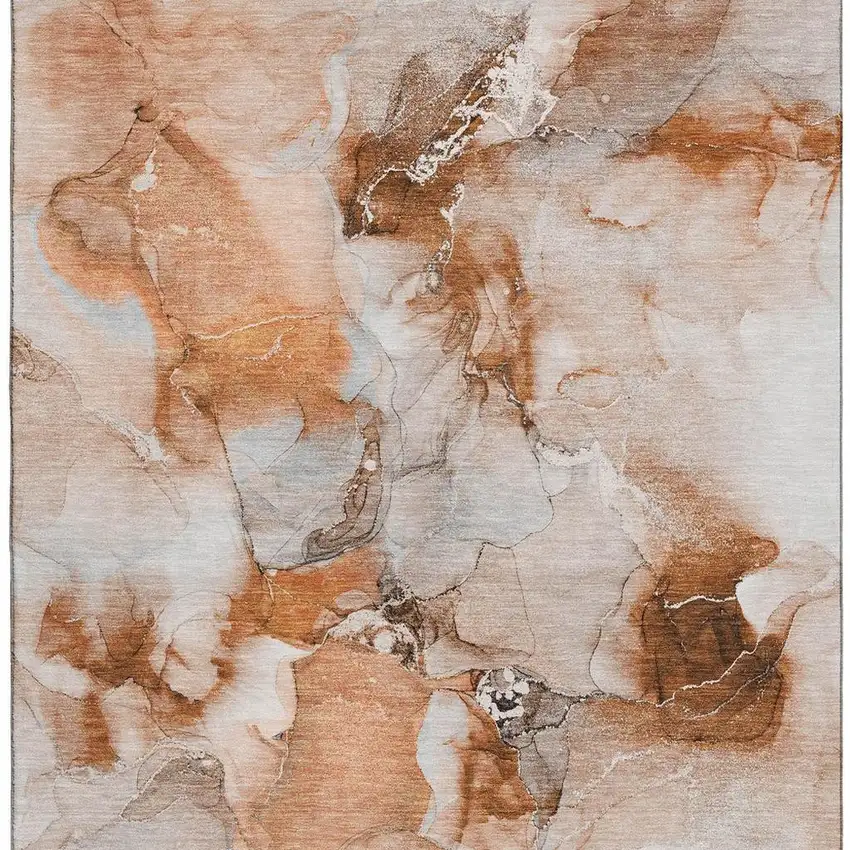 Rust And Ivory Abstract Washable Area Rug With UV Protection Photo 3