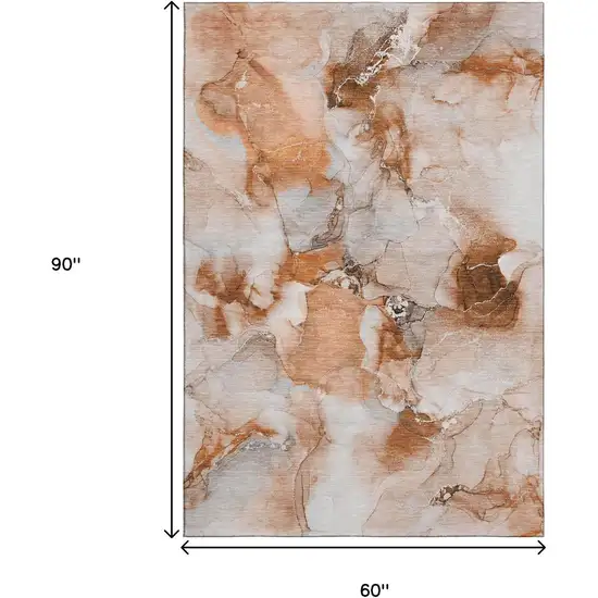 Rust And Ivory Abstract Washable Area Rug With UV Protection Photo 7