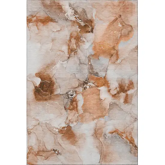 Rust And Ivory Abstract Washable Area Rug With UV Protection Photo 4