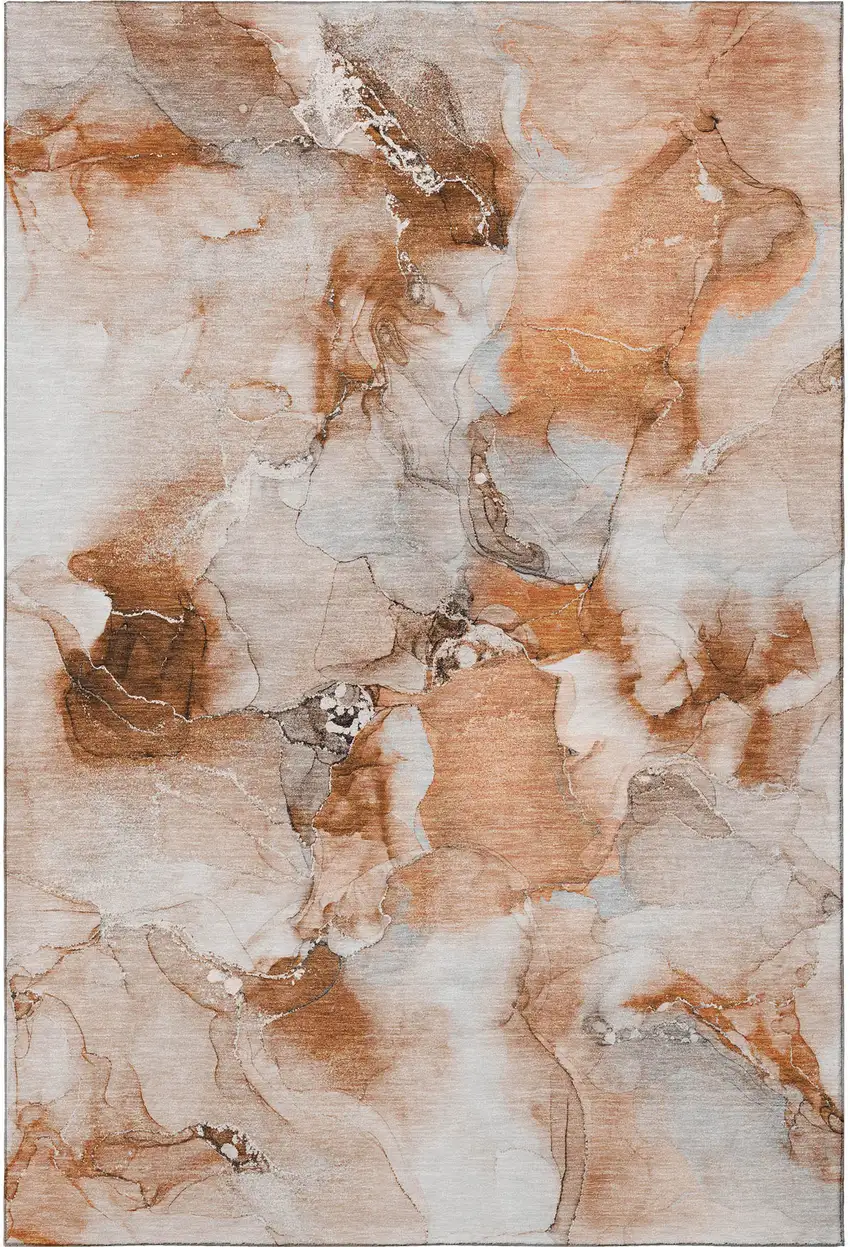 Rust And Ivory Abstract Washable Area Rug With UV Protection Photo 4
