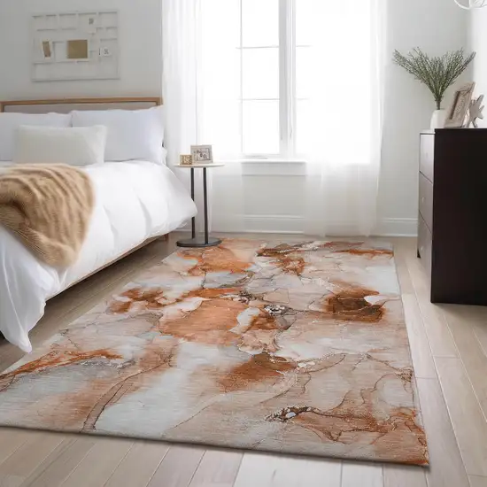 Rust And Ivory Abstract Washable Area Rug With UV Protection Photo 5