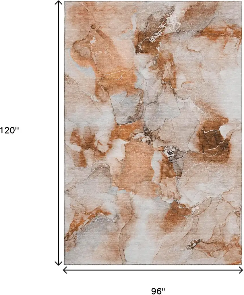 Rust And Ivory Abstract Washable Area Rug With UV Protection Photo 6