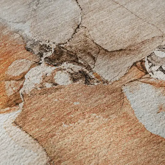 Rust And Ivory Abstract Washable Area Rug With UV Protection Photo 3