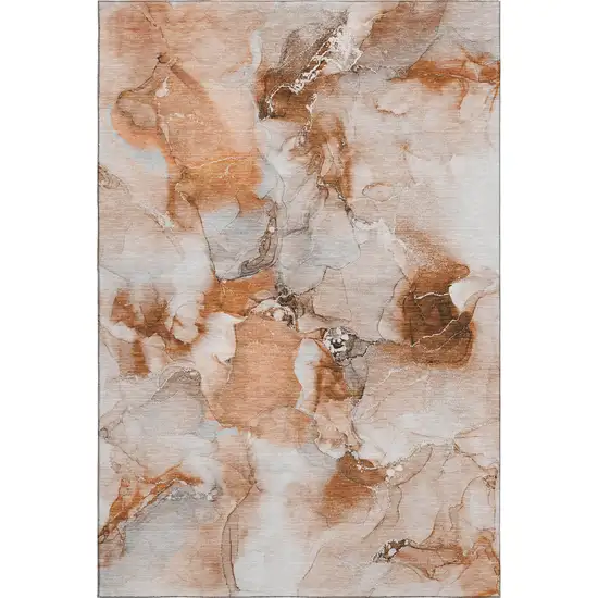 Rust And Ivory Abstract Washable Area Rug With UV Protection Photo 1