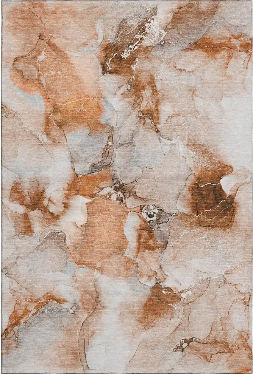 Rust And Ivory Abstract Washable Area Rug With UV Protection Photo 1