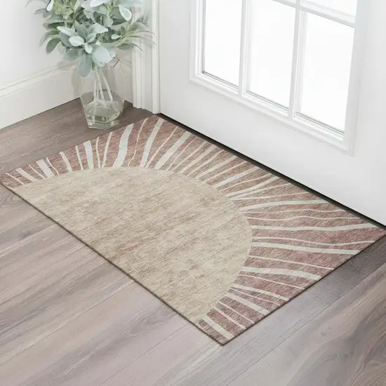 Rust And Ivory Abstract Washable Area Rug With UV Protection Photo 1