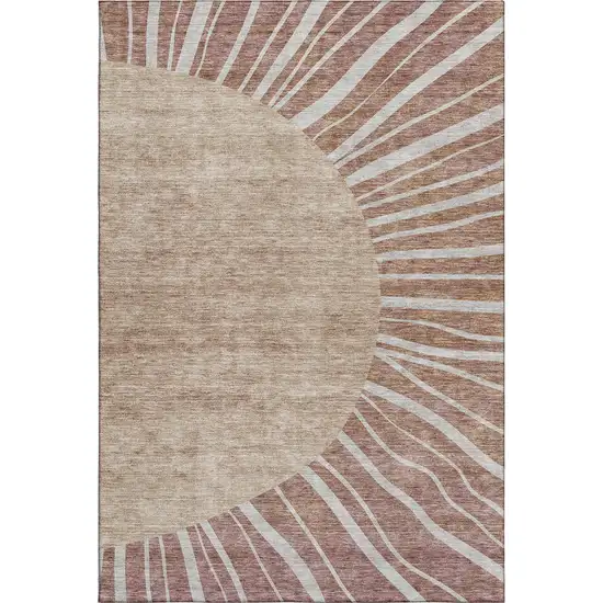 Rust And Ivory Abstract Washable Area Rug With UV Protection Photo 1
