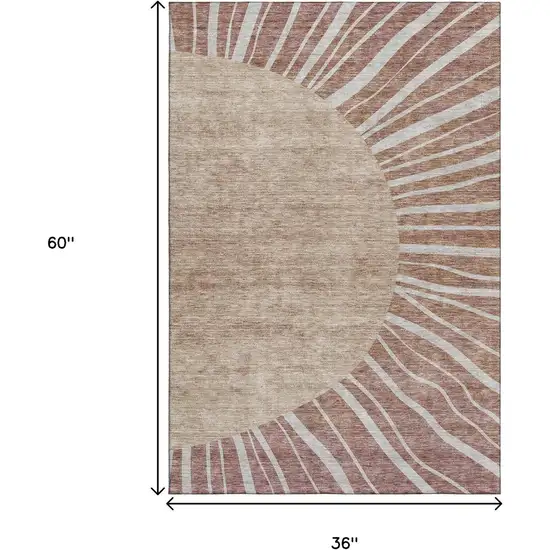 Rust And Ivory Abstract Washable Area Rug With UV Protection Photo 3
