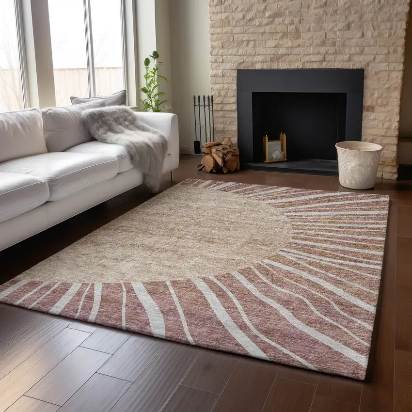 Rust And Ivory Abstract Washable Area Rug With UV Protection Photo 5