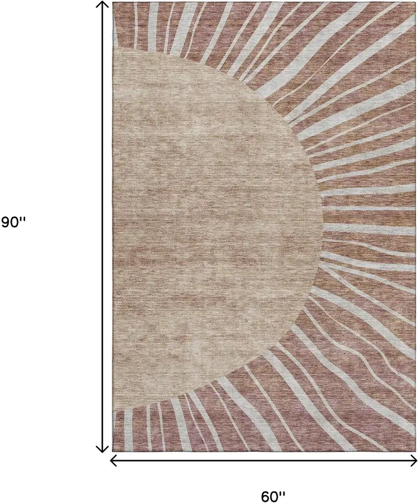 Rust And Ivory Abstract Washable Area Rug With UV Protection Photo 3