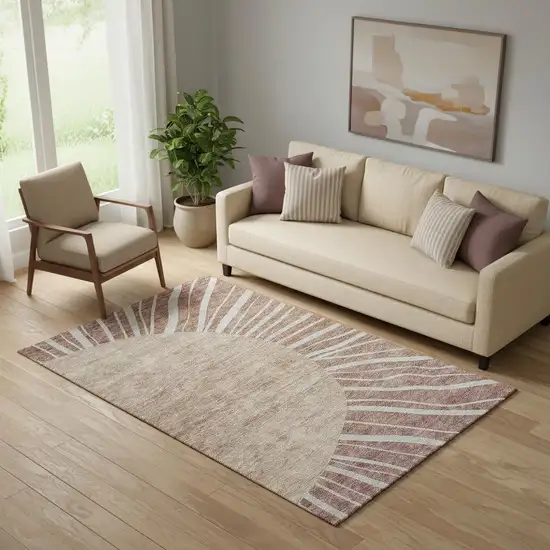 Rust And Ivory Abstract Washable Area Rug With UV Protection Photo 1