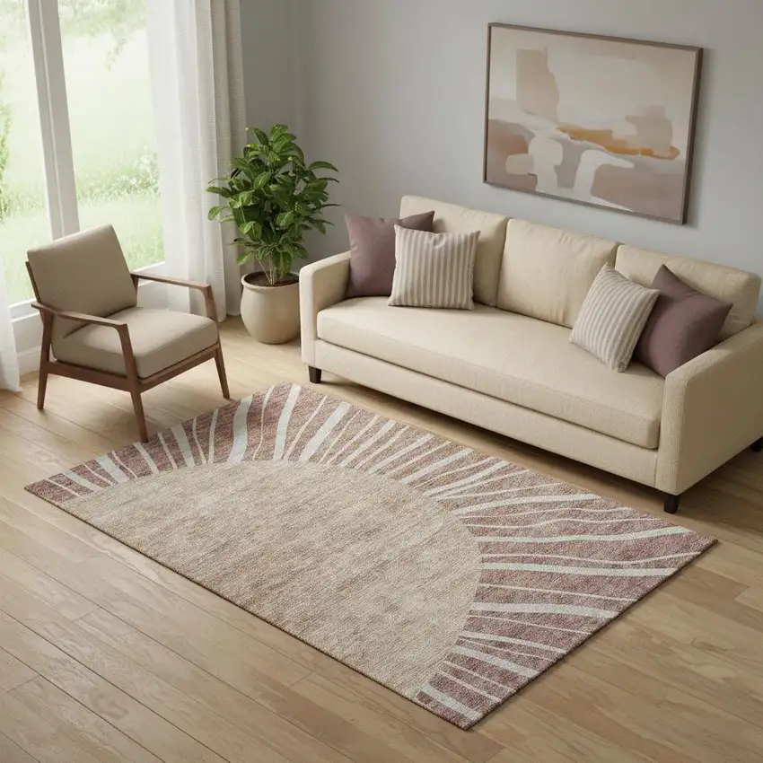 Rust And Ivory Abstract Washable Area Rug With UV Protection Photo 1