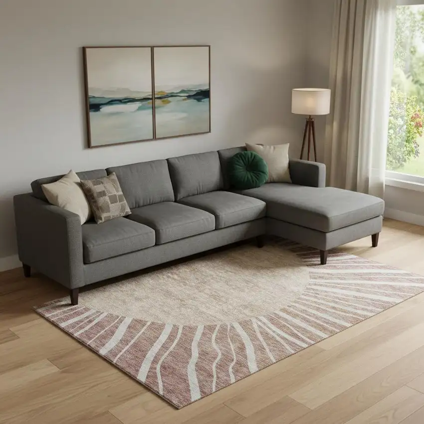 Rust And Ivory Abstract Washable Area Rug With UV Protection Photo 1