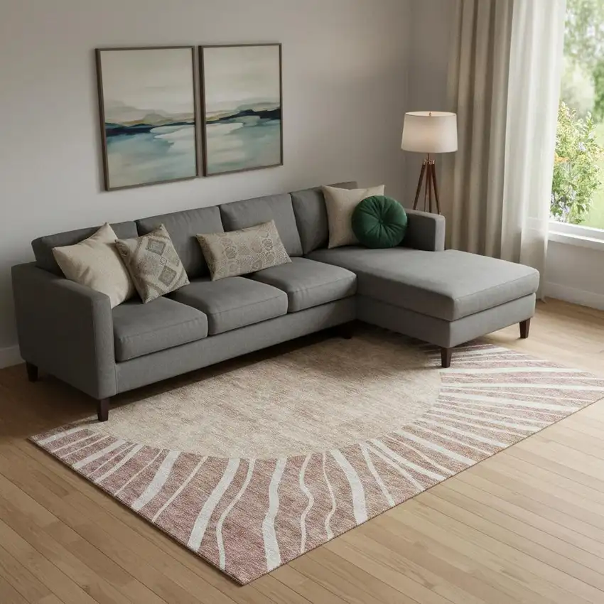 Rust And Ivory Abstract Washable Area Rug With UV Protection Photo 1