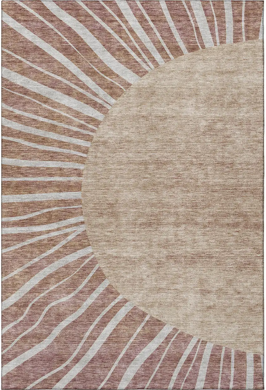 Rust And Ivory Abstract Washable Area Rug With UV Protection Photo 3