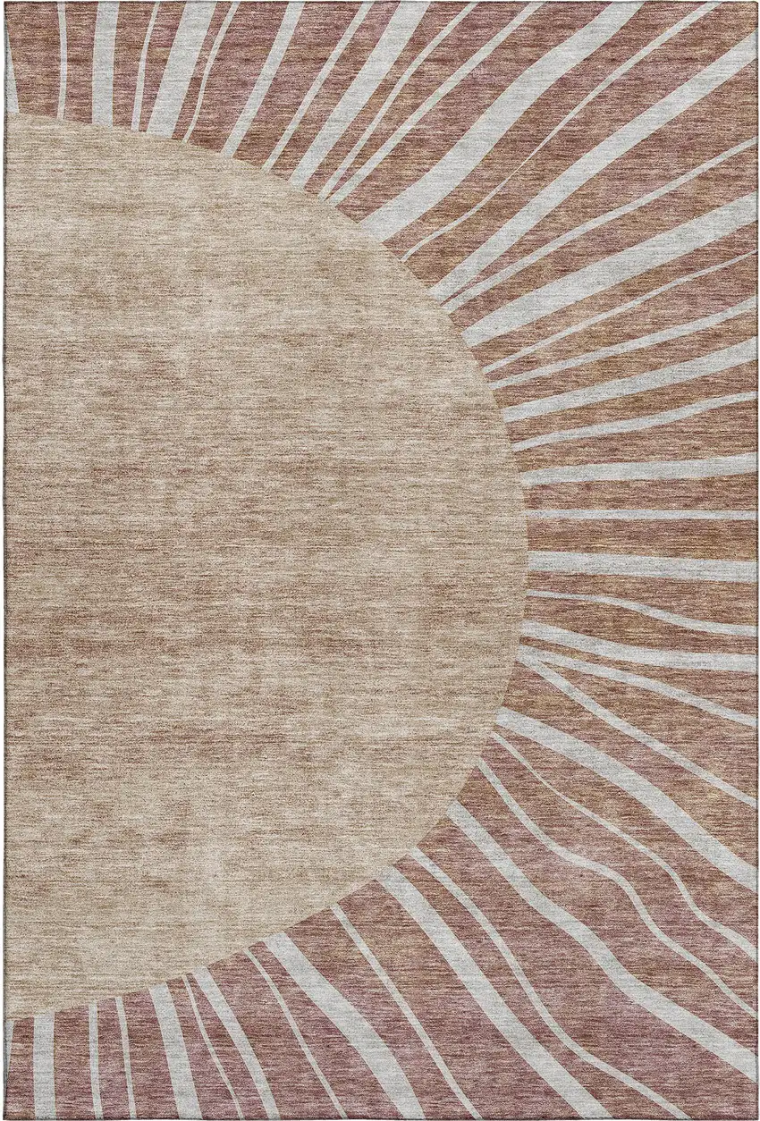 Rust And Ivory Abstract Washable Area Rug With UV Protection Photo 1