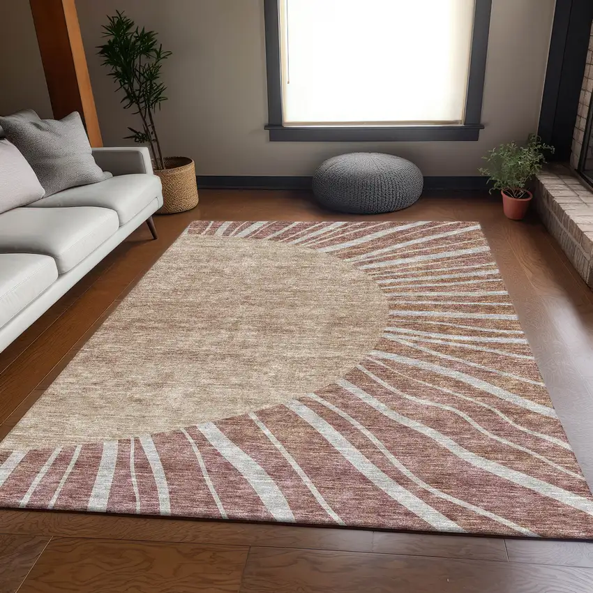 Rust And Ivory Abstract Washable Area Rug With UV Protection Photo 4