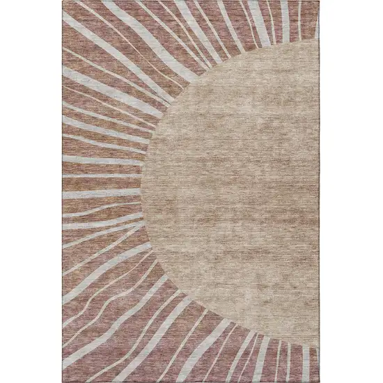 Rust And Ivory Abstract Washable Area Rug With UV Protection Photo 3