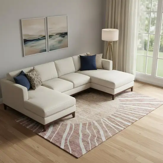 Rust And Ivory Abstract Washable Area Rug With UV Protection Photo 1