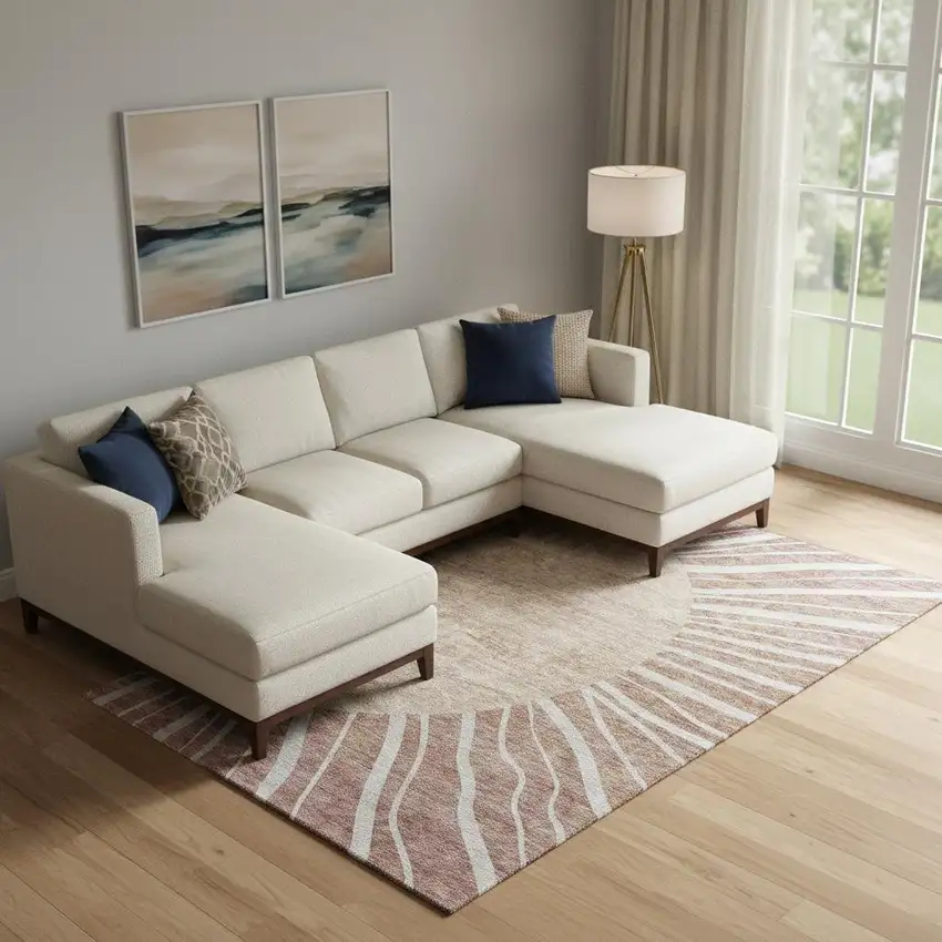 Rust And Ivory Abstract Washable Area Rug With UV Protection Photo 1