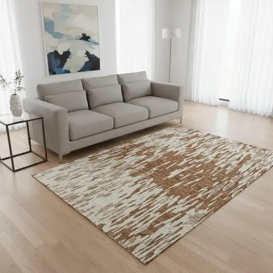 Rust And Ivory Abstract Washable Area Rug With UV Protection Photo 2