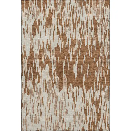 Rust And Ivory Abstract Washable Area Rug With UV Protection Photo 1