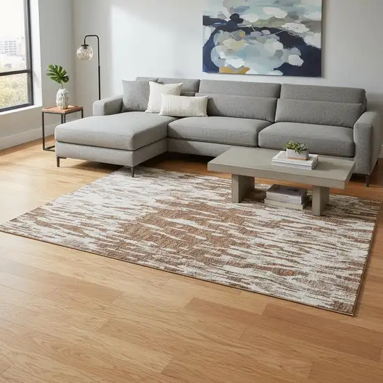 Rust And Ivory Abstract Washable Area Rug With UV Protection Photo 2