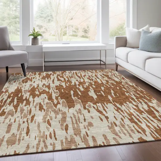 Rust And Ivory Abstract Washable Area Rug With UV Protection Photo 5