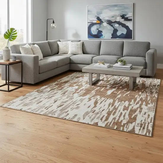 Rust And Ivory Abstract Washable Area Rug With UV Protection Photo 2