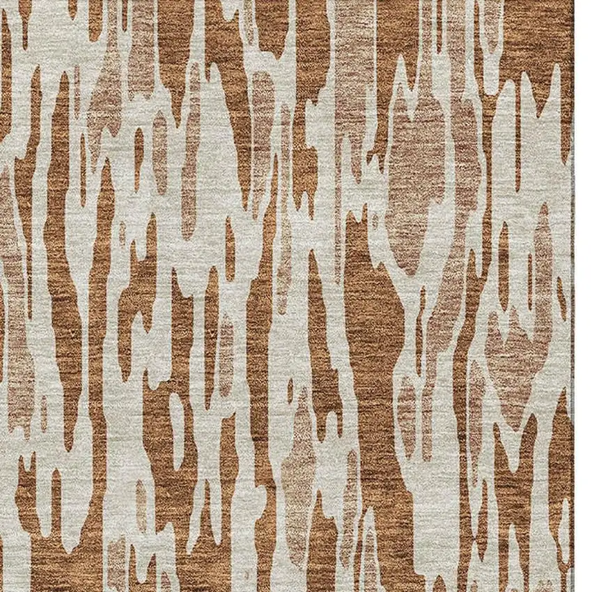 Rust And Ivory Abstract Washable Area Rug With UV Protection Photo 3