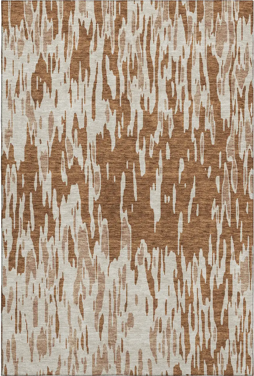 Rust And Ivory Abstract Washable Area Rug With UV Protection Photo 1