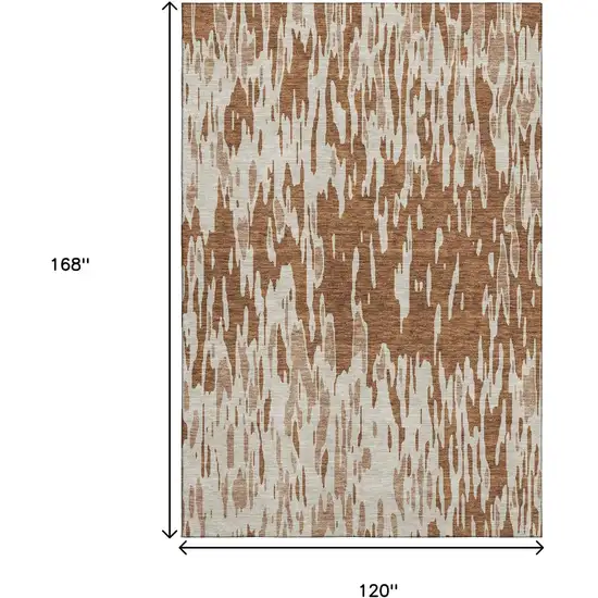 Rust And Ivory Abstract Washable Area Rug With UV Protection Photo 9