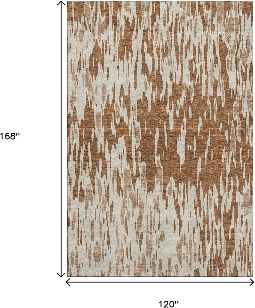 Rust And Ivory Abstract Washable Area Rug With UV Protection Photo 9