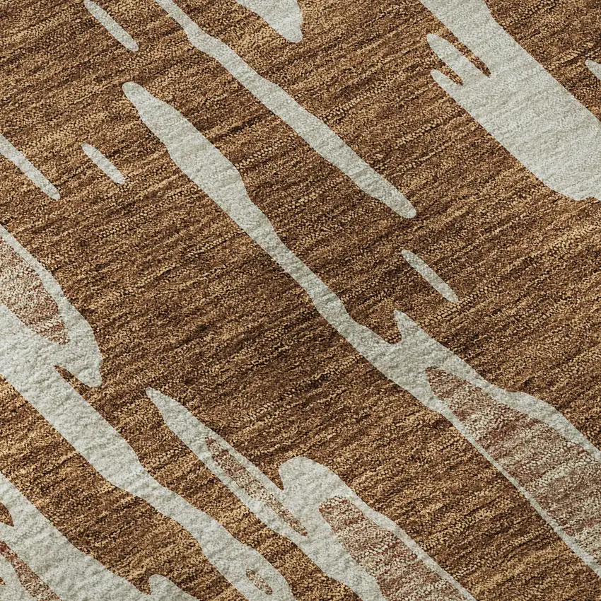 Rust And Ivory Abstract Washable Area Rug With UV Protection Photo 8