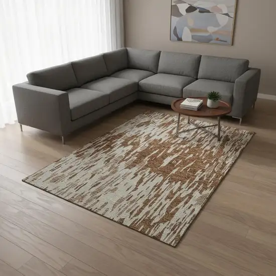 Rust And Ivory Abstract Washable Area Rug With UV Protection Photo 2