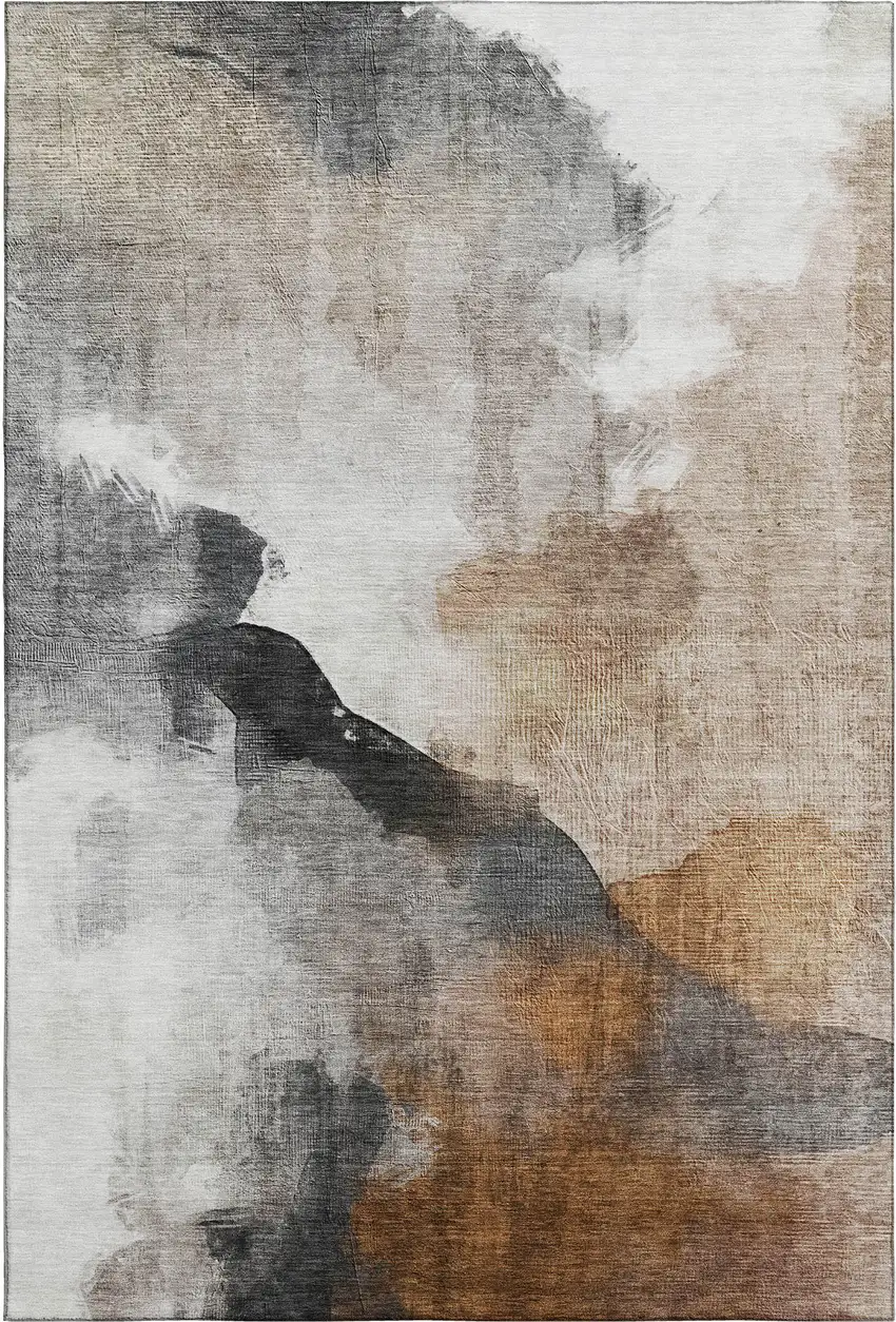 Rust And Ivory Abstract Washable Area Rug With UV Protection Photo 3
