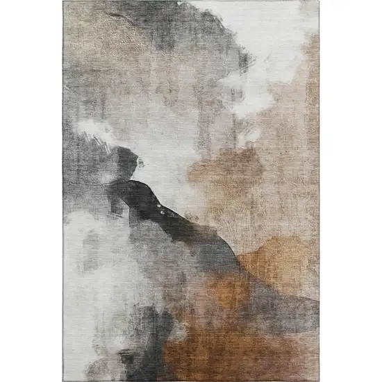 Rust And Ivory Abstract Washable Area Rug With UV Protection Photo 3