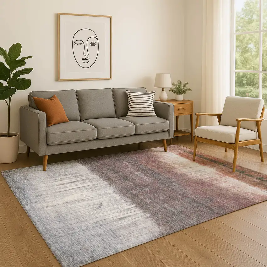 Rust And Ivory Abstract Washable Area Rug With UV Protection Photo 1