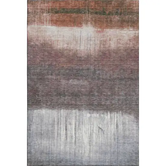 Rust And Ivory Abstract Washable Area Rug With UV Protection Photo 3