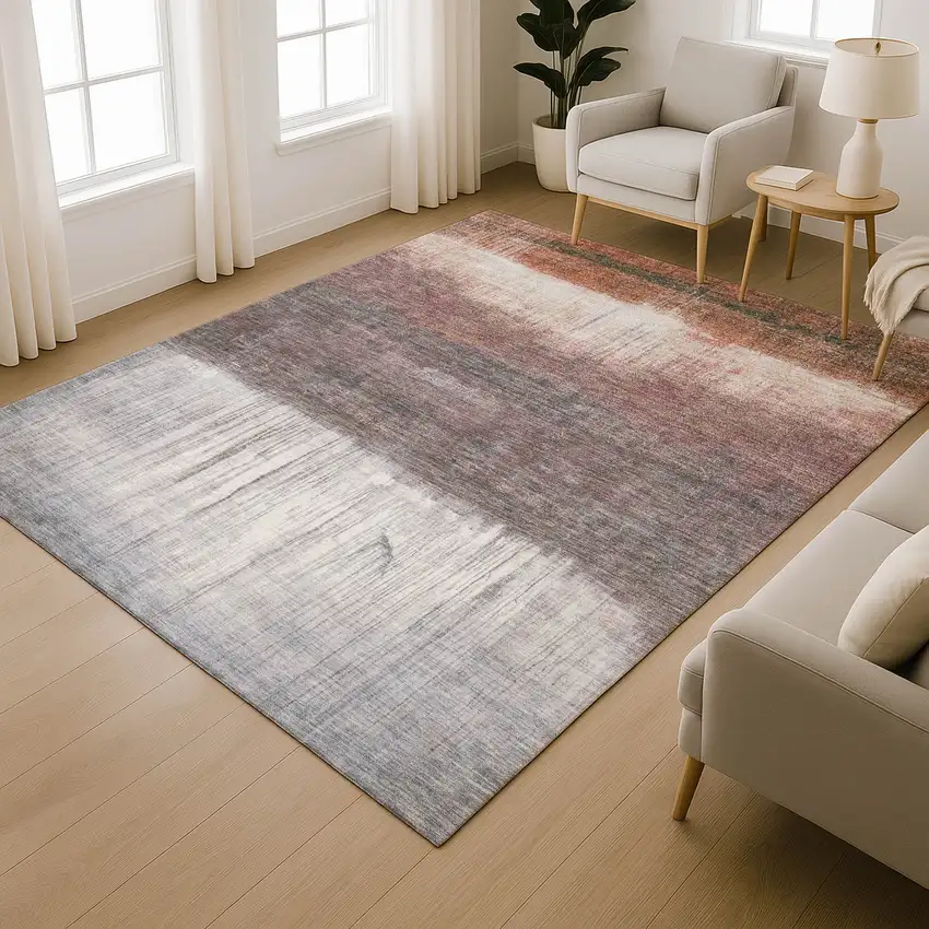 Rust And Ivory Abstract Washable Area Rug With UV Protection Photo 2