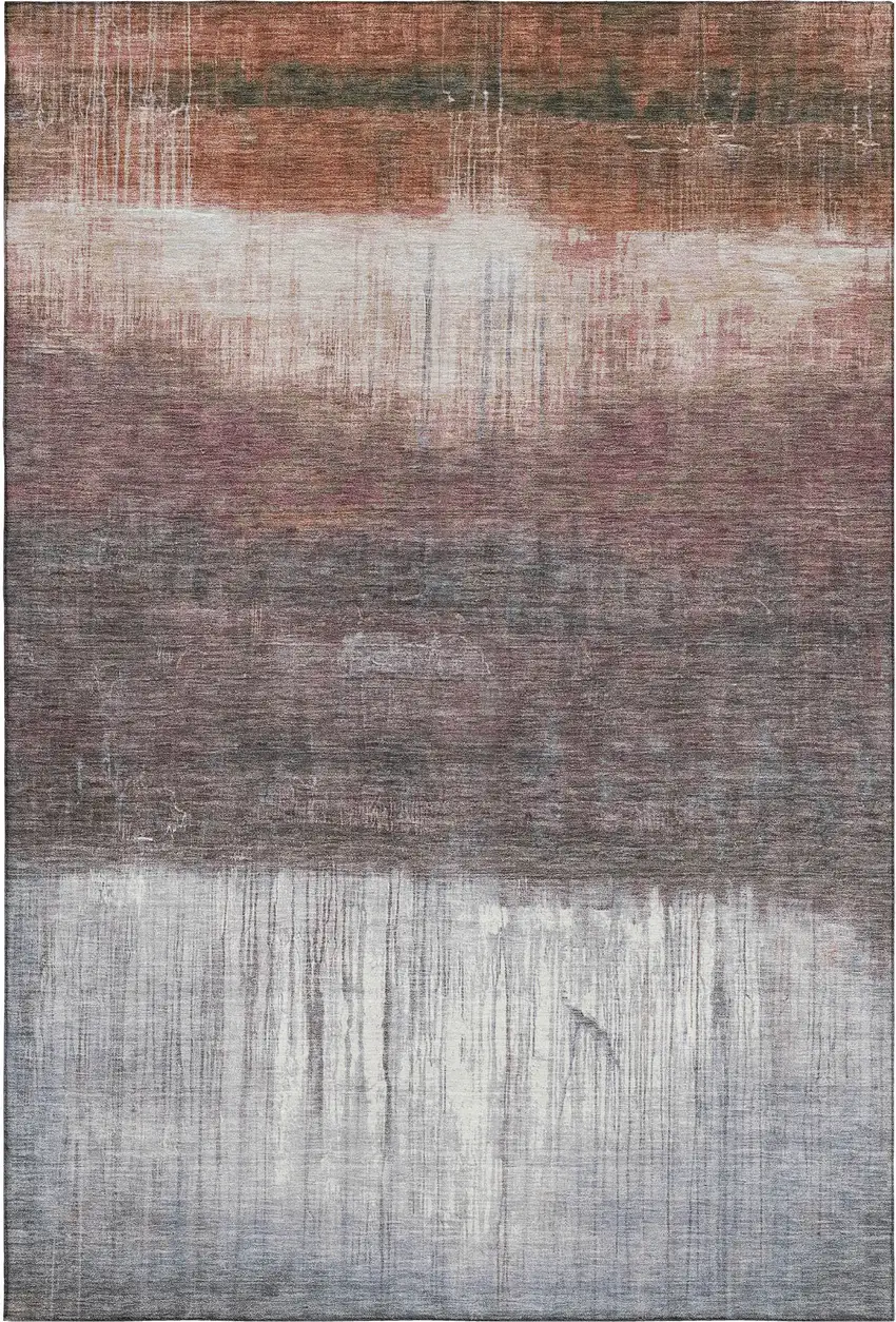 Rust And Ivory Abstract Washable Area Rug With UV Protection Photo 3