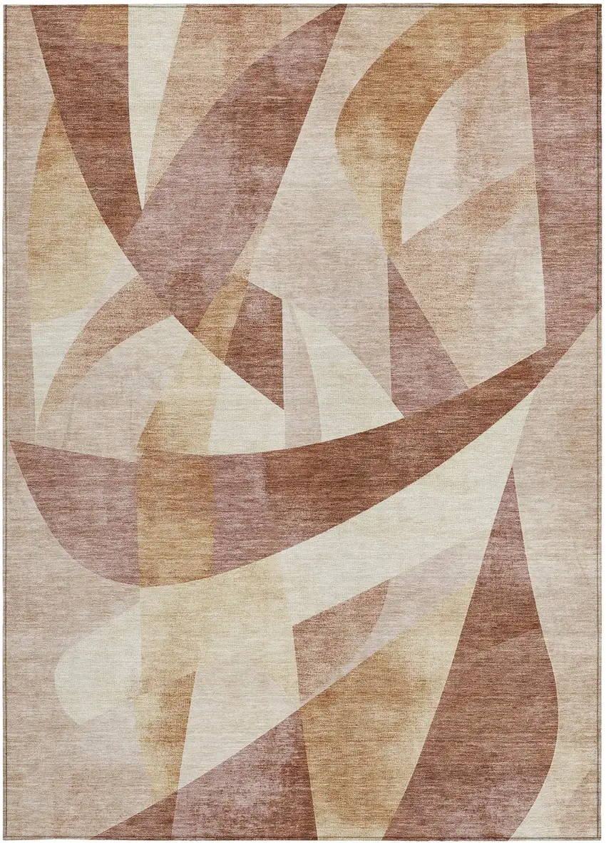Rust And Ivory Abstract Washable Indoor Outdoor Area Rug Photo 3