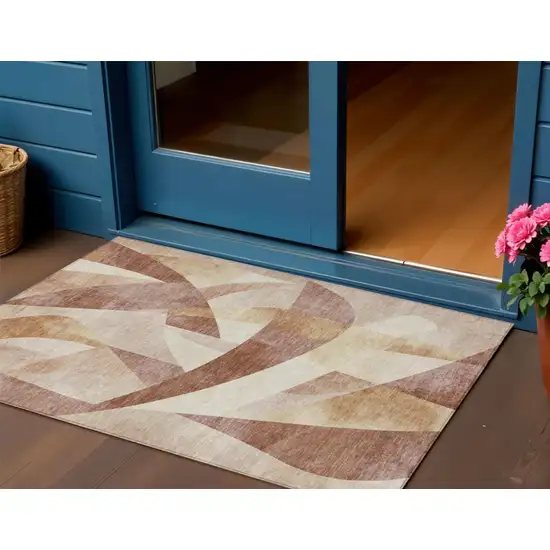 Rust And Ivory Abstract Washable Indoor Outdoor Area Rug Photo 2