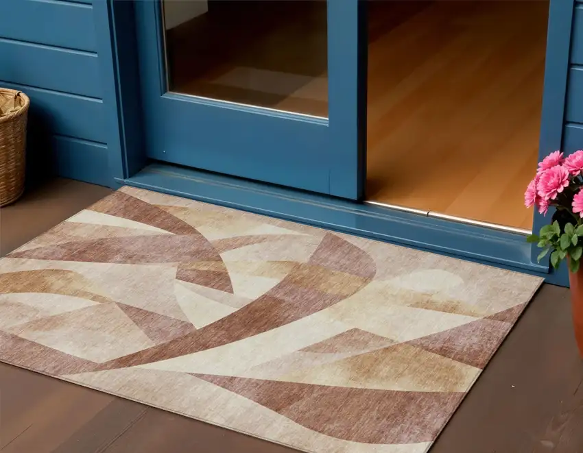 Rust And Ivory Abstract Washable Indoor Outdoor Area Rug Photo 2