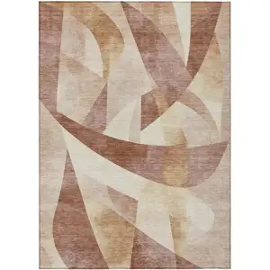 Photo of Rust And Ivory Abstract Washable Indoor Outdoor Area Rug