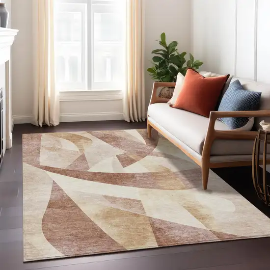 Rust And Ivory Abstract Washable Indoor Outdoor Area Rug Photo 8