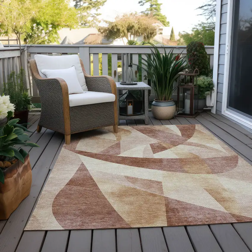Rust And Ivory Abstract Washable Indoor Outdoor Area Rug Photo 9