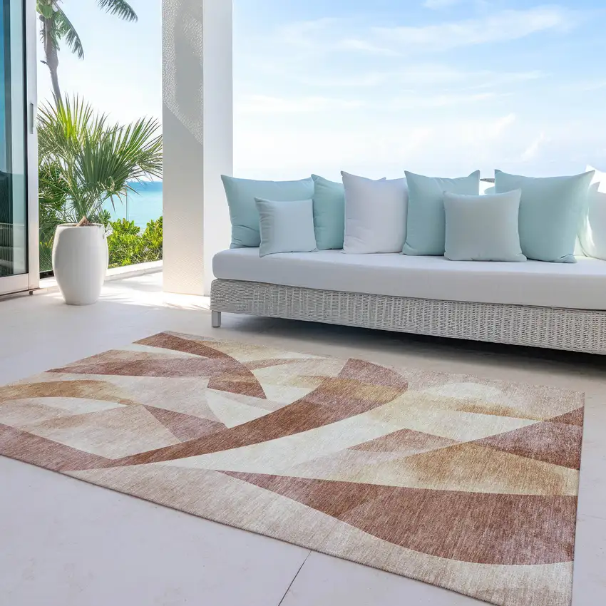 Rust And Ivory Abstract Washable Indoor Outdoor Area Rug Photo 6