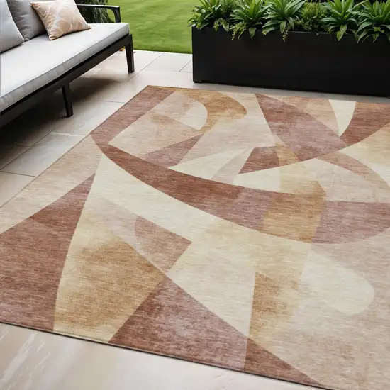 Rust And Ivory Abstract Washable Indoor Outdoor Area Rug Photo 2
