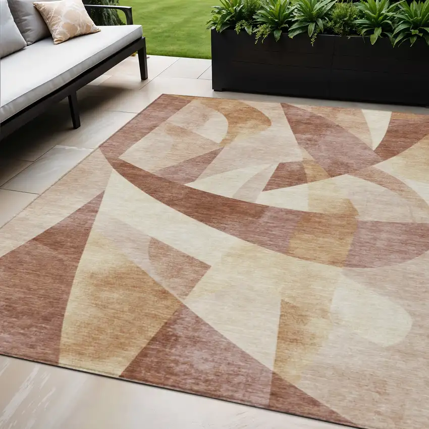 Rust And Ivory Abstract Washable Indoor Outdoor Area Rug Photo 2